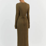 Women's Clothing 2025 Spring Knit Round Neck Pit Striped Syringe Horn Sleeve Tie Solid Color Casual Dress
