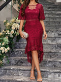 Solid Color Lace Mid-Sleeve Packed Evening Women's