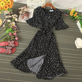 Summer Women Blue/Green/Pink Polka Dot Dress 2020 Vintage High Waist A-line Ladies Vestidos Verano Casual V-neck Dresses