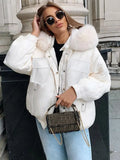 Fur Neck Women Cotton Coat Thick Warm Hooded Long Sleeve Jacket Streetwear Daily Wear Pockets Button Outwear
