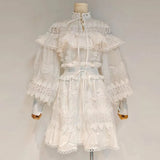 Loose Two Piece Set Womens Stand Collar Lantern Sleeve Tops High Waist Mini Skirts Female Summer Clothing Style