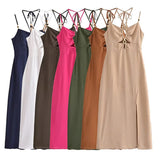 Esseeded Slinged Sling Dress 2025 Summer Sexy Show-Back High-Waist Side Open-Peking Fan Flute