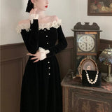 Winter Velvet France Vintage Dress Women Korean Elegant Evening Party Midi Dress Ladies Long Slevee Retro Y2k Dress