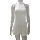 Summer New Sexy Hollow Knitted Knitted Back Leaves Side Slinging Dress Dress