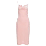 Velvet Solid Women Strap Midi Dress Slit Stacked Loose Elegant Party Dresses Streetwear 2021 Spring Summer