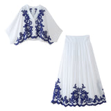 Spring Style Spliced Embroidered Shirt 5107240 Color Embroidered Skirt 5107245-Outfit