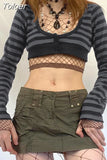 Button Striped Knitted Top Super-short Sexy Pullover Long Sleeve Fairycore Grunge Jumper Women Dark Academia T
