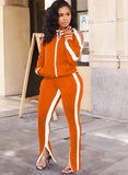 Casual Piping Cut Out Long Sleeve Zipper Top And Pant
