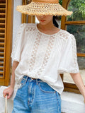 And Summer New French Embroidery Small Shirt Women's Holiday Style Shenzhen South Oil Women's White Cotton Tops Women's