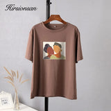 Abstract Print Summer T Shirt Women Vintage Graphic Female Tops Harajuku Soft 100% Cotton Tees 2021 New Basic