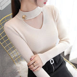 Casual Pullover Sweaters Women Knitted Autumn Winter Half Turtleneck Hollow Jumper Femme Pull Knit Top White Mujer