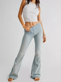 Women's Y2K Retro Flare Jeans Solid Color Stretch Denim Low Waist Long Pants Spring Autumn Slim Bell Bottoms Trousers-Outfit