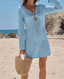 Beach Dress Sexy Hollow Perspective Knitted Long-Sleeved Bikini Shirt Sunscreen