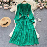 2022 Summer New Lace Embroidery Dress Women Long Sleeve Dresses Female Vintage Party Beach Maxi Long