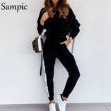Casual Women Autumn Tracksuit Set Long Sleeve Sport Velvet Hoodies Tops And Pants Two Piece Set Sweatpants Suit