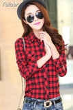Casual Button Down Lapel Neck Plaids Checks Flannel Shirts Women Long Sleeve Tops Blouse Free