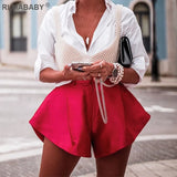 Solid Wide Leg Shorts Button High Waist Shorts High Street Sexy Women Shorts Bottoms Fashion Streetwear Loose Lady
