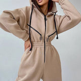 Women Basic Hoodie Two Piece Sets Zipper Drawstring Jacket Outerwear And Elastic Pencil Pant Suit Autumn Winter
