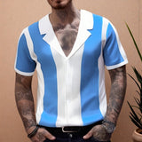 And South Korea New Men's Clothing Summer Temperament Shirt Collar Knitted Shirt Splicing Color Business POLO Shirt Men