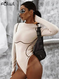 Summer Apricot Streetwear Tops Women 2022 Long Sleeve O Neck Bodycon Bodysuit Female Fashion Patchwork Bodysuit