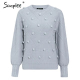 Elegant fur pompon women sweater Autumn winter lantern sleeve knitted sweater female Streetwear ladies pullover