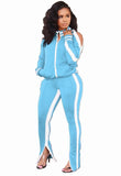 Casual Piping Cut Out Long Sleeve Zipper Top And Pant
