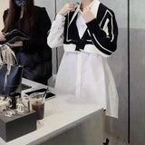 Autumn Korean Solid Color Patchwork Blouse Fashion Fake Two Pieces Bow Women's Clothing Casual Loose Drawstring Shirt