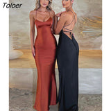 Sleeveless Bodycon Long Dress For Women 2023 Autumn New Spaghetti Strap Satin Backless Maxi Dresses Vestido