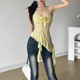 Summer New Women's Pure Color Dress Street Fashion V-Neck Sling Perspective Top