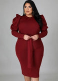 Plus Size Crew Neck Long Bodycon Dress with