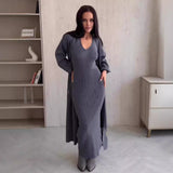 2025 New Fashion Solid Color Long Knitwear Dress Elegant Suit