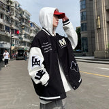 hooded jacket pure cotton cardigan spring and autumn ins baseball uniform men clothing contrasting color pocket jacket kpop-Outfit