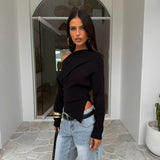 Autumn And Winter Basic Solid Color Oblique Shoulder Design Deyvel Warm Bottom Shirt Hot Girl Thin Irregular