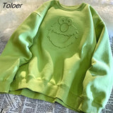 Chic Cartoon Kawaii Crewneck Sweatshirt Women Teens Girls Winter Tops Clothes Loose Casual Oversized Korean Fashion