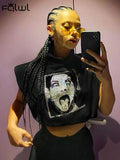 Summer Streetwear Graphic T Shirts Turtleneck Sleeveless Tees Tops Women 2022 Black Top Loose Fashion Diamond Tops