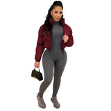 Winter Fashion Patchwork Puffer Jackets for Women 2021 Zip Up Cropped Warm Bubble Coat Winterwear Overcoat
