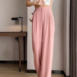 Toloer Pants Female Spring And Autumn 2024 New High Waist Hanging Feeling Loose Straight Leg Hanging Feeling Wide Leg Pants Large Size Pink Casual Pants-Outfit