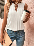 Women's Blouse Summer Fashion Style Elegant Pleated V-neck Tank Top 2023 Ladies Solid Color Sleeveless Slim Shirts Camisas
