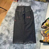Baggy Jeans For Men Retro Embroidery Hip-Hop Goth Street Clothing-Outfit