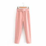 Casual Solid Color Pants For Women High Waist Belt Straight Long Pants Female 2021 Spring New Womens