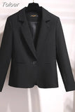 Fashion 2023 Women Solid Color Black Blazer Jacket Casual Long Sleeve Loose Coat Office Lady Single Button