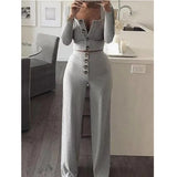 party gift Cardigan Slim Two Piece Set Women Knitted Tracksuit Sexy Crop Top Pants Solid Color Sweatpants Fitness Sweatsuit 2022 New