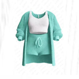 2025 New Knitted Plush Long-Sleeved Coat Vest Shorts Four-Piece Set + Three-Piece