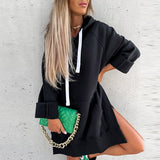 Women Pullover Hoodie Fashion Draswtring Sweatshirt Solid Long Sleeve Hooded Top Oversized Loose Streetwear Long