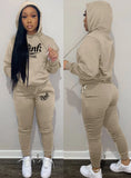 Sportwear Letter Print Long Sleeve Hoodies And Pant 2 Piece