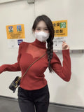 Collar Mesh Splicing Long-Sleeved Knitted Shirt Women's New Autumn Design Sense Korean Version Of The Temperament Of Short-Term