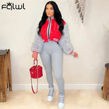 Pink Baseball Faux Fur Winter Jackets For Women 2021 Patchwork Button Crop Top Casual Jackets Coats Varsity Bomber
