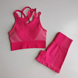 Seamless Gym Set Workout Clothes Women Short Sleeve Crop Tops Fitness Shorts Sports Wear Gym Clothing 2Pcs Sport