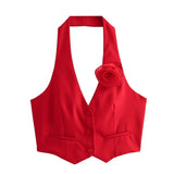 New Bicolor Flower Decorated With Collar Blouse-Outfit