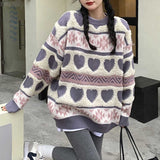 Kawaii Knitted Sweater Women Patchwork Warm Sweet Pullover Tops Female Korean Style Designer Loose Knitwear Sweater